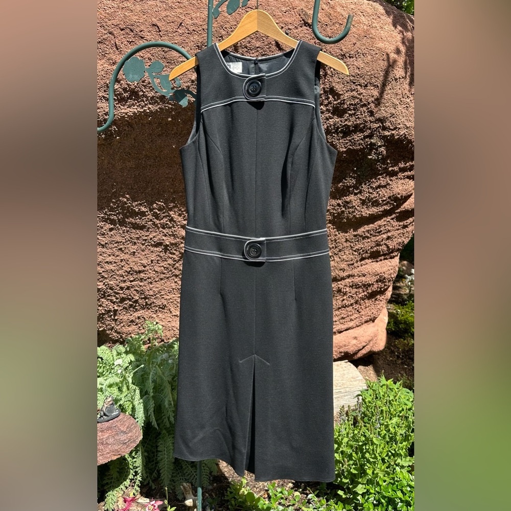 Designer Midi Sleeveless Dress Black with White Piping Size EU 40 US M